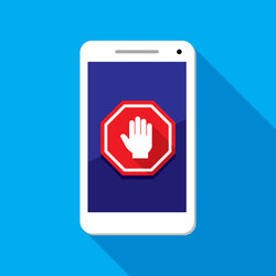 Inhalte melden Discord Ein Handy mit einer erhobenen Hand im Mittelpunkt