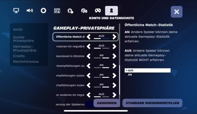 Privatsphäreeinstellungen Match-Statistik