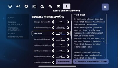 Einstellungen Text-Chat