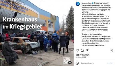 Post der Tagesschau zum Krieg in der Ukraine