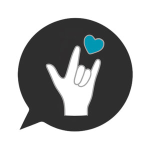 Eine Hand in einer Sprechblase mit einem Herz darüber