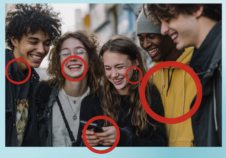 KI-Artefakte rot eingekreist